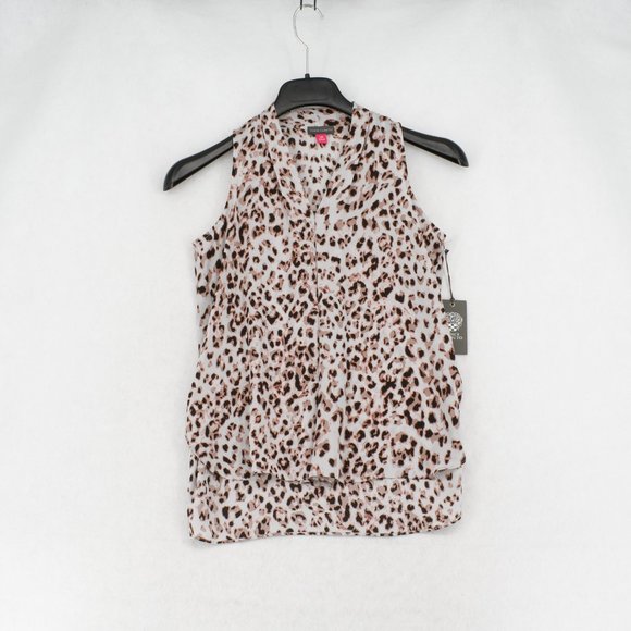Vince Camuto Top XXS Women Sleeveless V-Neck Inverted-Pleat Leopard Print Blouse - Picture 4 of 8